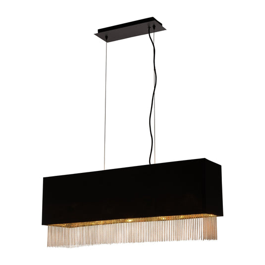 Searchlight 8724-4BK Fringe 4Lt Pendant, Black Shade With Gold Chain - 26464
