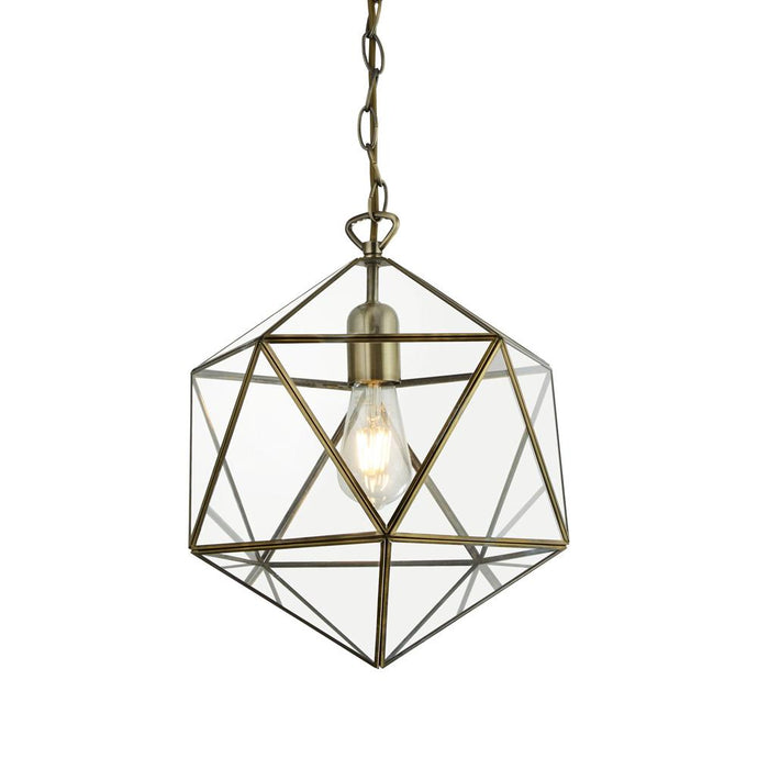 Searchlight 8962AB Fairfax Lantern 1Lt Terrarium Prisim Shaped Pendant, AB - 31626