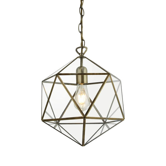 Searchlight 8962AB Fairfax Lantern 1Lt Terrarium Prisim Shaped Pendant, AB - 31626
