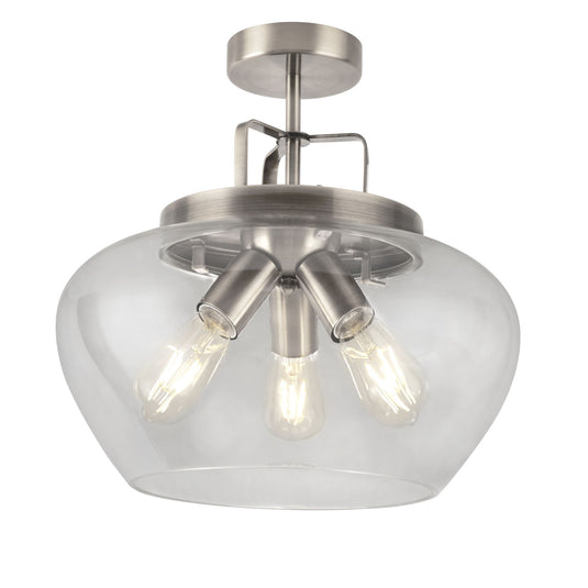 Searchlight 8973-3SS Boule 3Lt Semi Flush, Satin Silver/Clear - 24550