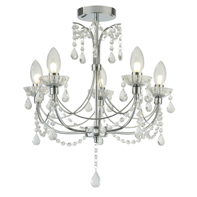 Searchlight 9037-5CC Autumn 5Lt Bathroom Chandelier, Chrome With Crystal Glass IP44 - 31630