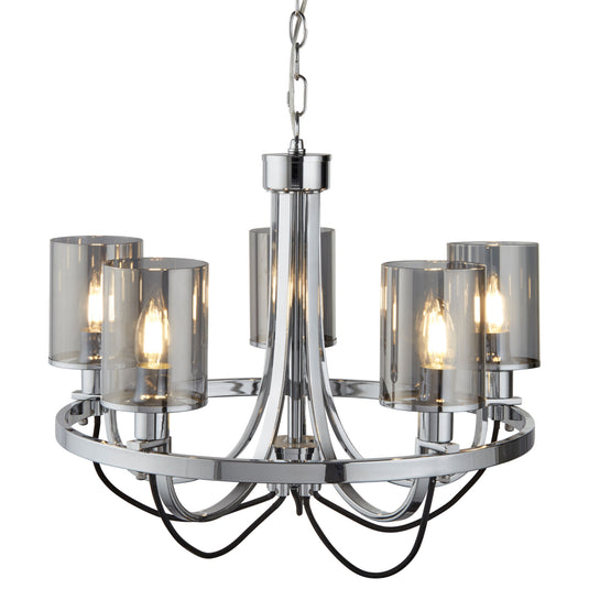 Searchlight 9045-5CC Catalina 5Lt Ceiling, Chrome, Black Braided Cable, Smoked Glass Shades - 31631