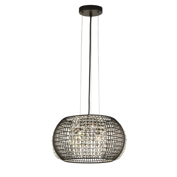Searchlight 9094-4BK Cage 4Lt Black Drum Pendant With Crystal Glass Panels - 25763