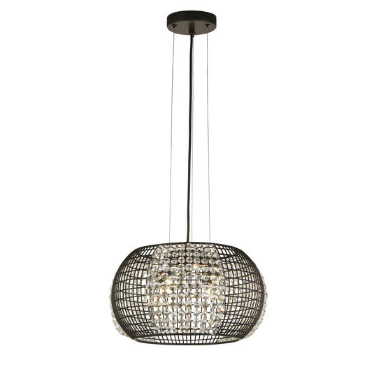 Searchlight 9094-4BK Cage 4Lt Black Drum Pendant With Crystal Glass Panels - 25763