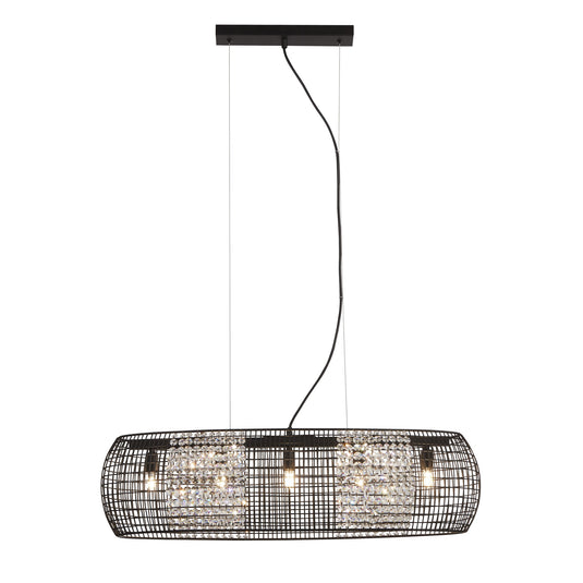 Searchlight 9095-5BK Cage 5Lt Black Oval Pendant With Crystal Glass Panels - 25509