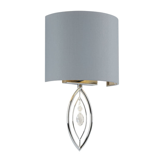 Searchlight 9137CC Crown Wall Light -Chrome With Grey Shade And Crystal Drop - 31644