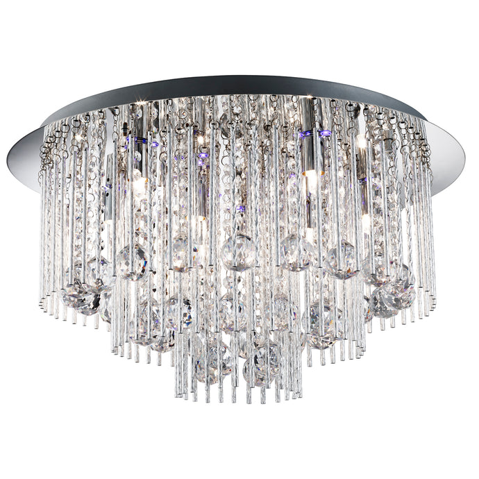Searchlight 9198-8CC Beatrix Blue LED/8Lt Ceiling Flush, Chrome,  Twist Tubes & Clear Crystal Ball Drops - 31647