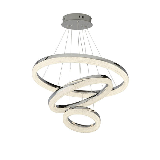 Searchlight 9207-3CC Circle LED 3 Ring Ceiling Pendant, Chrome, Crushed Ice - 31648