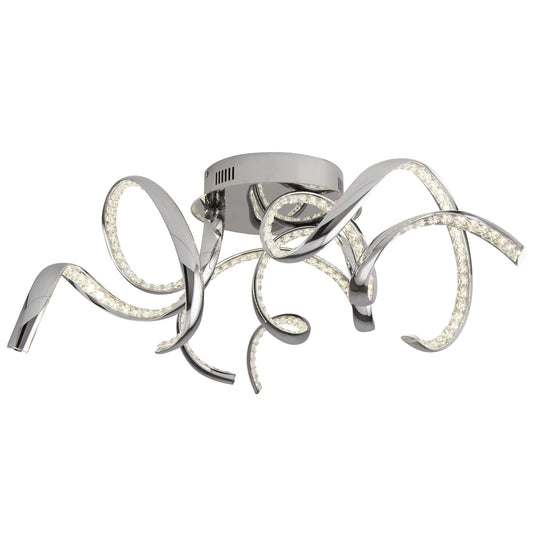 Searchlight 9233-3CC Twirls Arm LED Ceiling Flush, Chrome, Clear Crystal - 31652