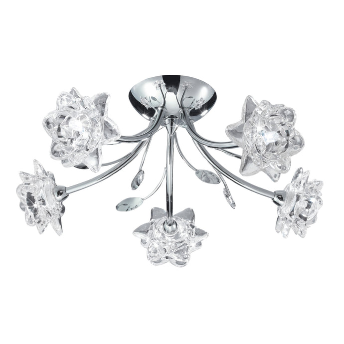 Searchlight 9285-5CC Bellis - 5Lt Ceiling Semi-Flush, Chrome, Clear Flower Glass - 31654