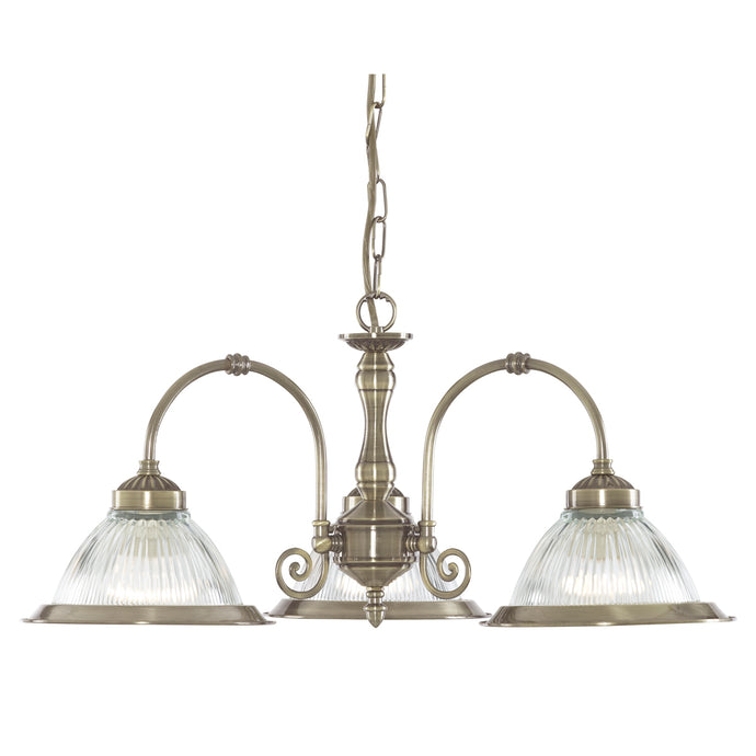 Searchlight 9343-3 American Diner - 3Lt Ceiling, Antique Brass, Clear Glass - 10653