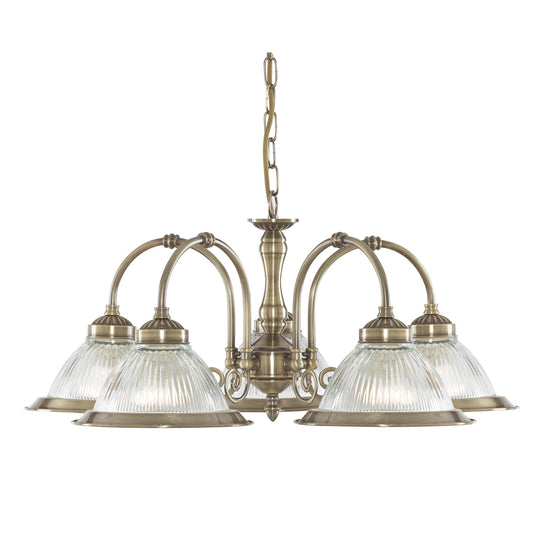 Searchlight 9345-5 American Diner - 5Lt Ceiling, Antique Brass, Clear Glass - 1821