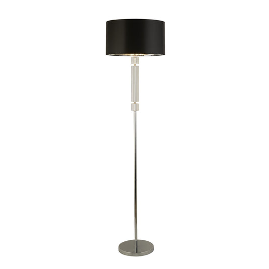 Searchlight 9389CC Kylie Chrome/Glass Floor Lamp With Black Shade Silver Inner - 31669