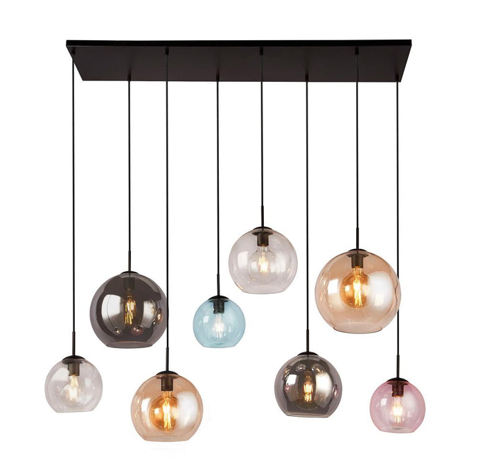 Searchlight 94002-8BK Mardi Gras Ii 8Lt Bar Pendant Matt Black  With Multi Colour Glass Shades - 31671