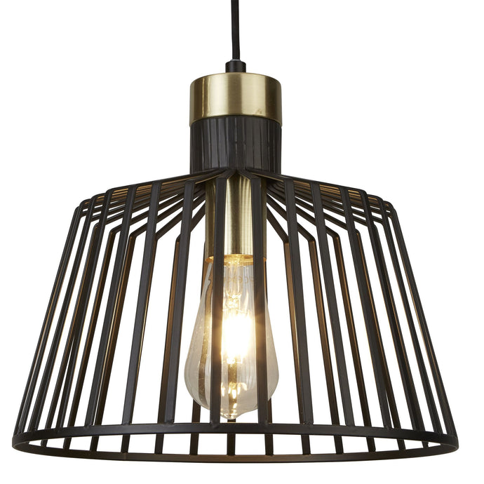 Searchlight 9411BK Bird Cage Frame 1Lt 30Cm Pendant, Black And Gold - 22688