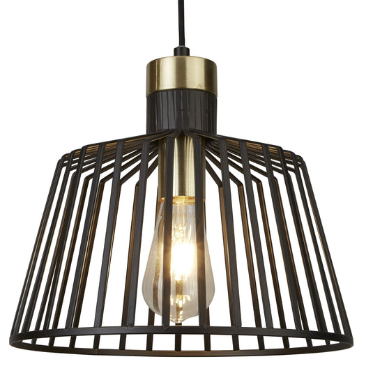Searchlight 9411BK Bird Cage Frame 1Lt 30Cm Pendant, Black And Gold - 22688