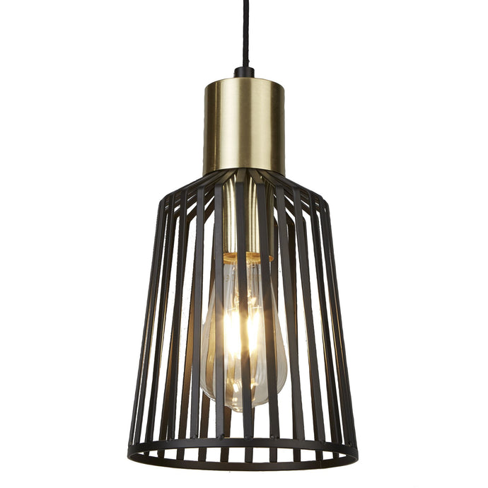 Searchlight 9412BK Bird Cage Frame 1Lt 16Cm Pendant, Black And Gold - 22747