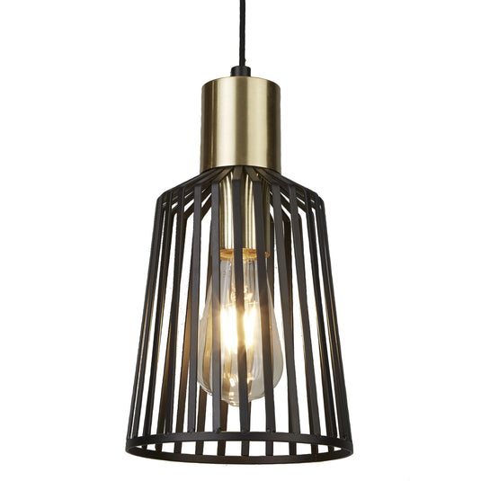 Searchlight 9412BK Bird Cage Frame 1Lt 16Cm Pendant, Black And Gold - 22747