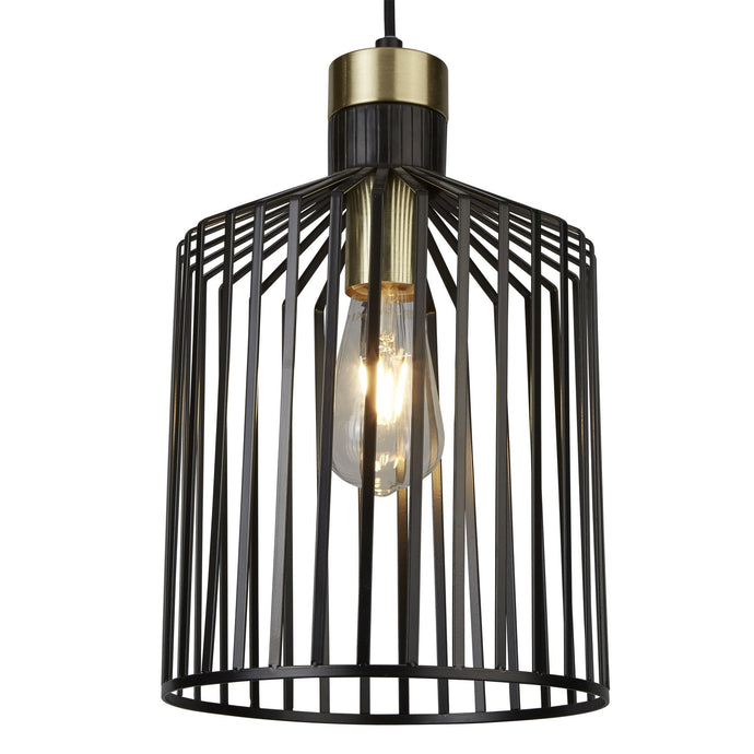 Searchlight 9413BK Bird Cage Frame 1Lt 22Cm Pendant, Black And Gold - 27081