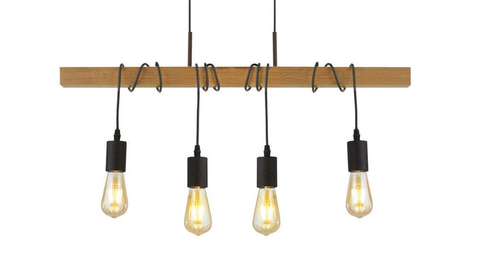Searchlight 95041-4BR Woody 4Lt Pendant, Black And Ash Wood - 31676