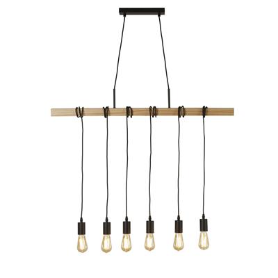 Searchlight 95041-6BR Woody 6Lt Pendant, Black And Ash Wood - 31677