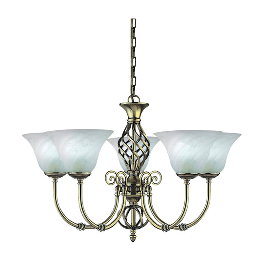 Searchlight 975-5 Cameroon 5Lt Ant/Brass Ftg Cw Marble Glass - 31702