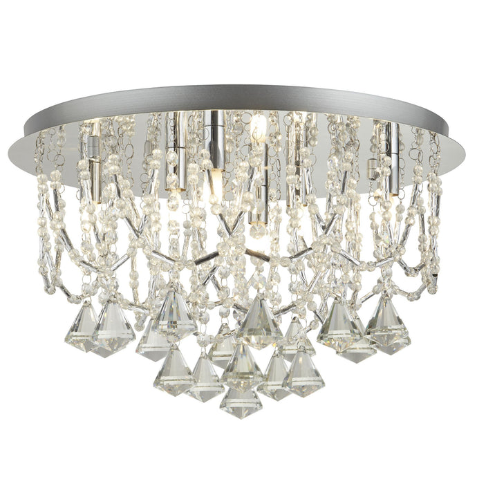 Searchlight 9986-6CC Mela 6Lt Ceiiling Flush, Chrome, Clear Crystal Pyramid Drops & Trim - 22655