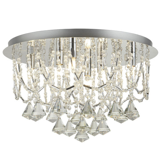 Searchlight 9986-6CC Mela 6Lt Ceiiling Flush, Chrome, Clear Crystal Pyramid Drops & Trim - 22655
