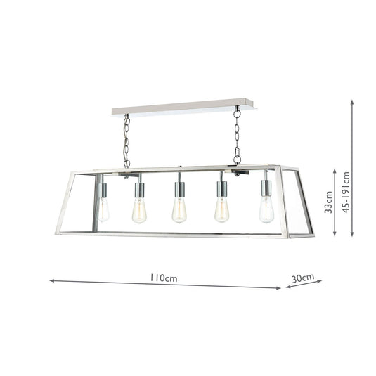 Dar Lighting ACA0544 Academy 5 Light Pendant Stainless Steel - 20671