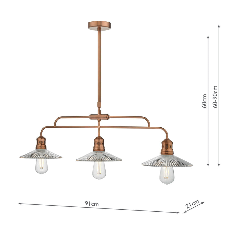 Load image into Gallery viewer, Dar Lighting ADE7364 Adeline Bar Pendant Brushed Copper &amp; Glass - 34864
