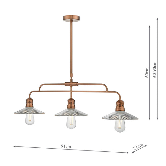 Dar Lighting ADE7364 Adeline Bar Pendant Brushed Copper & Glass - 34864
