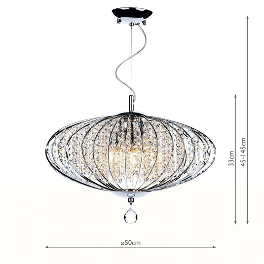 Dar Lighting ADR0550 Adriatic 5 Light Pendant Polished Chrome and Faceted Crystal - 16417