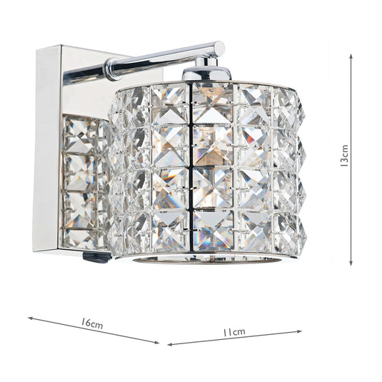Dar Lighting AGN0750 Agneta 1 Light Wall Bracket Polished Chrome and Clear Faceted Crystal - 20447