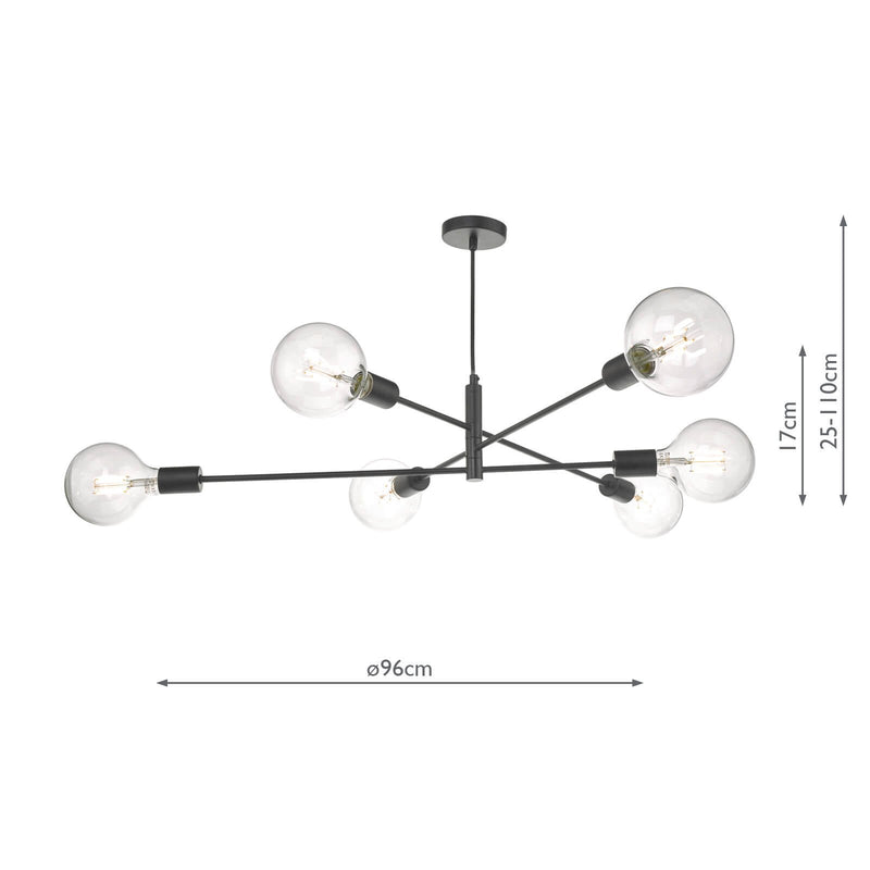 Load image into Gallery viewer, Dar Lighting ALA0622 Alana 6 Light Pendant Black - 24819
