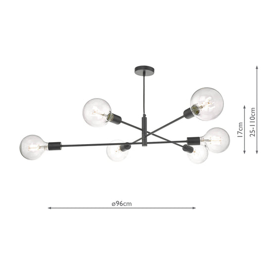 Dar Lighting ALA0622 Alana 6 Light Pendant Black - 24819