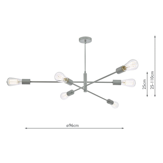 Dar Lighting ALA0639 Alana 6 Light Armed Fitting Matt Grey - 36845