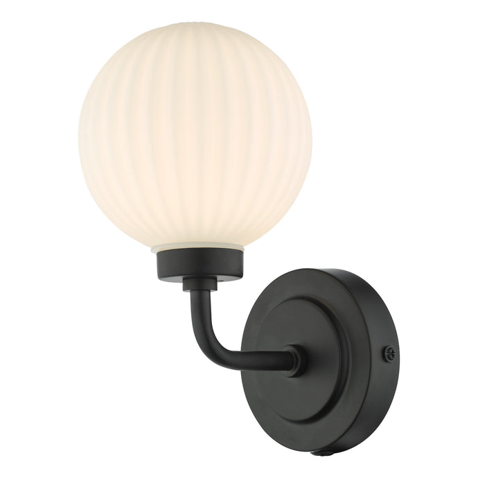 Dar Lighting ALR0722 Alrik 1 Light Wall Matt Black Opal Glass IP44 - 36861