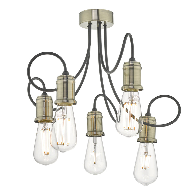 Load image into Gallery viewer, Dar Lighting ALZ5475 Alzbet 5lt Semi Flush Antique Brass &amp; Black - 23861
