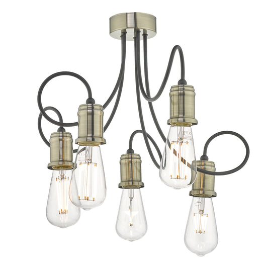 Dar Lighting ALZ5475 Alzbet 5lt Semi Flush Antique Brass & Black - 23861