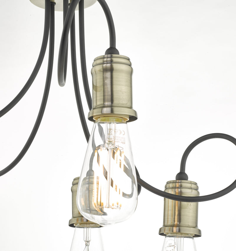 Load image into Gallery viewer, Dar Lighting ALZ5475 Alzbet 5lt Semi Flush Antique Brass &amp; Black - 23861
