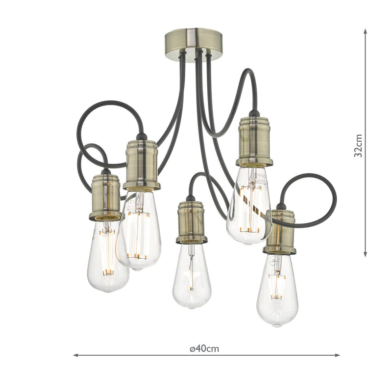 Load image into Gallery viewer, Dar Lighting ALZ5475 Alzbet 5lt Semi Flush Antique Brass &amp; Black - 23861
