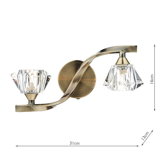 Dar Lighting ANC0975 Ancona Double Wall Bracket Antique Brass - 20678