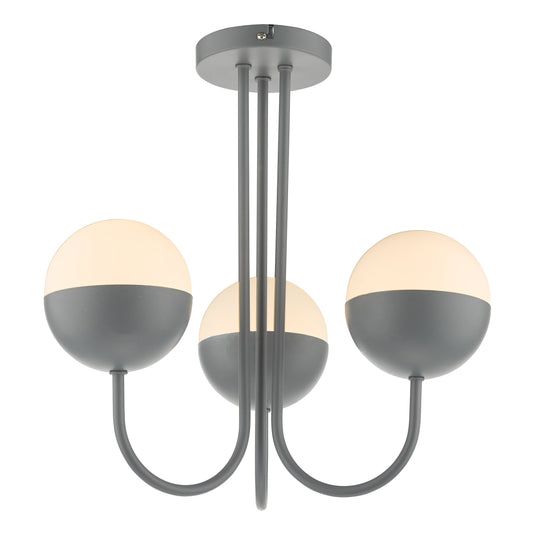 Dar Lighting AND0339 Andre 3 Light Semi Flush Grey Opal Glass - 37105