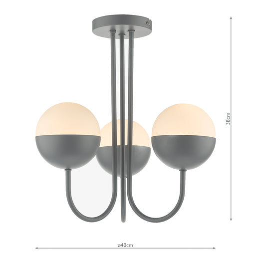 Dar Lighting AND0339 Andre 3 Light Semi Flush Grey Opal Glass - 37105