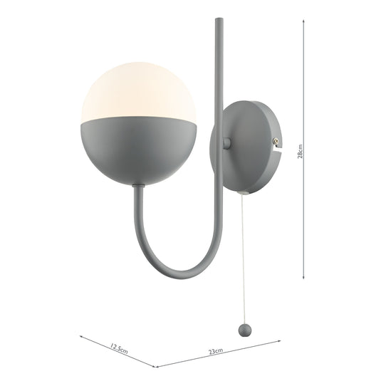Dar Lighting AND0739 Andre Single Wall Light Grey Opal Glass - 37107
