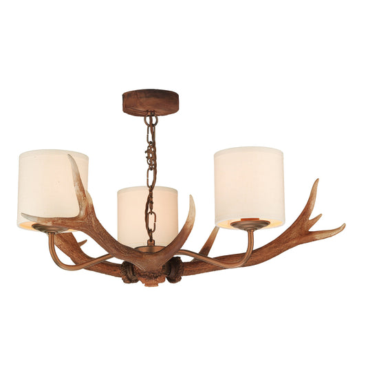 David Hunt Lighting ANT0399 ANTLER 3 light pendant comes with bespoke silk shades