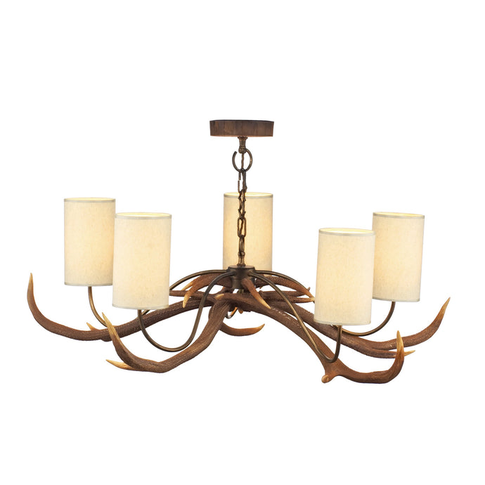 David Hunt Lighting ANT0500 ANTLER 5 light rustic pendant comes with bespoke silk shades