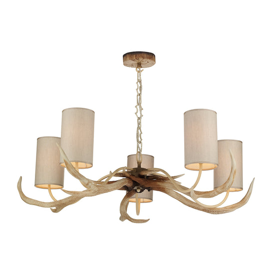 David Hunt Lighting ANT0549 Antler 5 Light Bleached Pendant complete with Shades