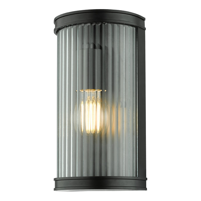 Dar Lighting ANU0722 Anund 1 Light Wall Matt Black Ribbed Glass IP44 - 36867