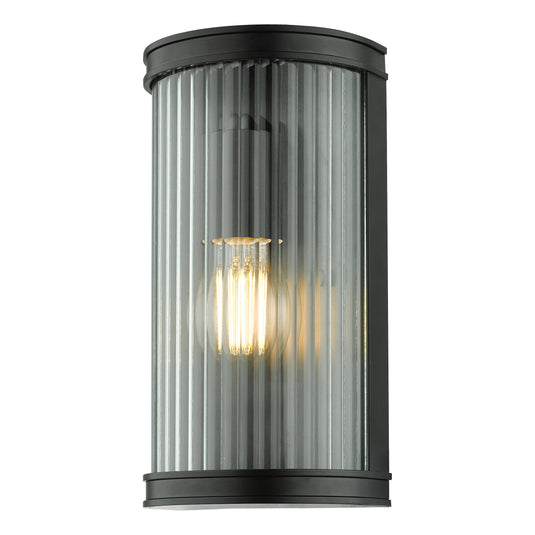 Dar Lighting ANU0722 Anund 1 Light Wall Matt Black Ribbed Glass IP44 - 36867